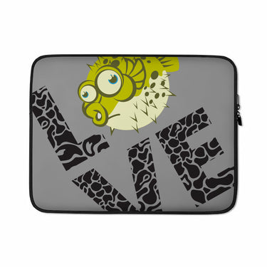 Love Fishing Green Blowfish Globe Laptop Sleeve